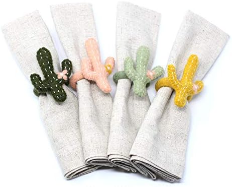 Global Crafts - Handmade Felt Napkin Rings Set - 4-Pack Cactus - Image 5