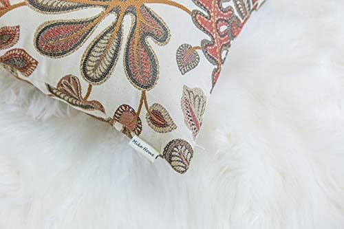Mika Home Set of 2 Jacquard Tropical Leaf Pattern Throw Pillow Covers Decorative Pillowcase 22X22 Inches,Coral Cream - Image 4