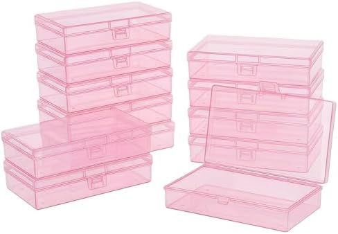 LJY 12 Pink Rectangular Plastic Boxes, 5.3 x 3.1 x 1.2 in for Card Making by LJY