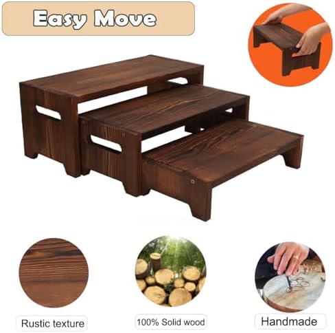 MRPAPA 3 Tier Cupcake Stand & Wood Display Risers,for Food Desserts Stand Perfume Organizer Funko POP Collections, Display Stand for Organizer and Decoration (Dark Brown-Display Riser) - Image 4