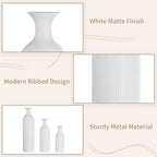 Sziqiqi White Modern Tall Floor Vase, Ribbed Metal Standing Decor, 3Pcs - Image 4