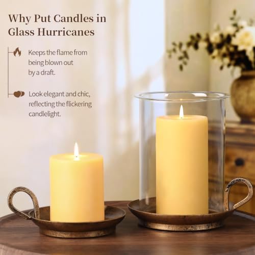 Vintage Cast Iron Hurricane Glass Candle Holder for Pillar Candles Set of 2 - Image 2