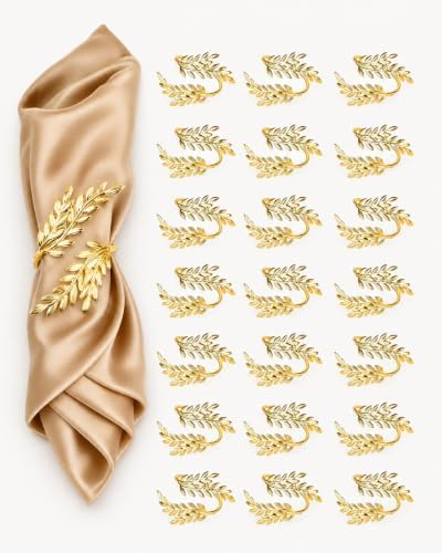 Gold Napkin Rings Set of 24, Leaf Metal Napkin Holders by SHUOGUO
