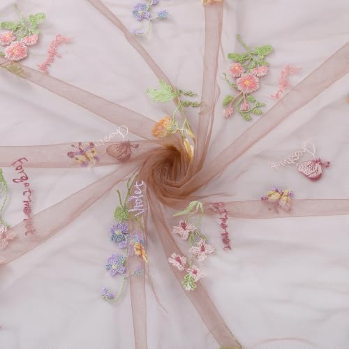 QueenDream 10FT Flower Table Runner Taupe Embroidery Wildflower Table Runners Seasonal Table Decorations Tulle Fabric for Home Bridal Shower Wedding Parties Indoor Decor - Image 6