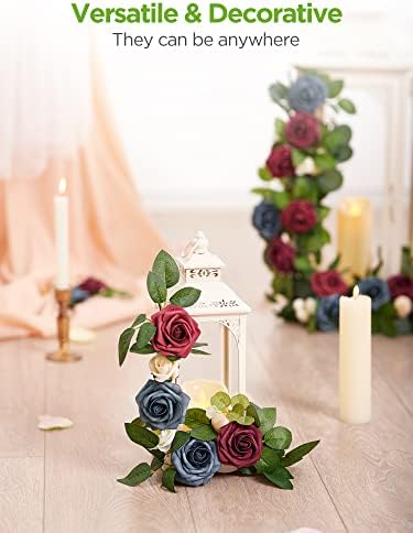 InnoGear Artificial Flowers, 50 Pcs Burgundy Foam Fake Roses Bulk with Stems for Decoration DIY Wedding Bouquets Centerpieces Bridal Shower Party Christmas Tree - Image 6