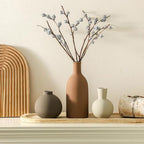 Vase Set of 3 | Ceramic Neutral Vases Home Decor | Rustic Flower Pottery Vases Modern Farmhouse Vase for Table Entryway Mantel Centerpiece Bookshelf Living Room Bathroom Bedroom -Brown Large - Image 6