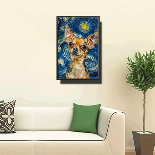 Metal Sign Vintage Tin Sign Chihuahua Starry Night Yapper Spirited Chihuahua in A Celestial Sky for Home Apartment and Seasonal Displays Waterproof Aluminum 12×16 Inches with Metal Frame - Image 2