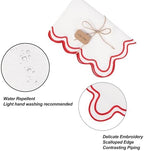 Set of 6 Cotton Linen Placemats, 13''x 19'' Wavy Embroidery Scalloped Placemats Washable Rustic Dinner Waterproof Table Mats (red) - Image 5