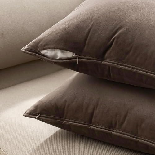 MIULEE Decorative Dark Coffee Velvet Euro Sham Throw Pillow Covers 28x28 in - Image 6