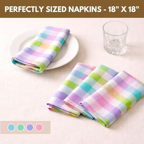 Native Fab Easter Check Dinner Napkins Set of 12, 18x18 Inches, 100% Cotton, Colorful & Absorbent Fabric for Parties, Weddings, Holidays, Reusable Washable Cloth Napkin for Everyday Use - Multi Color - Image 4