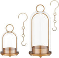 Hurricane Glass Candle Holders for Pillar Candles Set of 2 (5" & 4" Wide), Gold Metal Candlestick Holders, Modern Decorative Centerpiece Lanterns for Table Mantel Wedding Housewarming Gift by ECLSDL