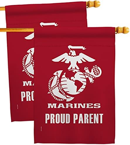 Proud Marine Parent House Flag - 2 pcs Pack Armed Forces Corps USMC Semper Fi United State American Military Veteran Retire Official - Banner Small Garden Yard Gift Double-Sided 28 X 40 by Unknown