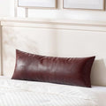Fancy Homi Burgundy Boho Long Lumbar Faux Leather Body Decorative Throw Pillow Cover 14x36 Inch for Bed Couch Sofa Bench, Thick Stylish Solid Wine Red Pillowcase, Rustic Modern Farmhouse Room Decor by Fancy+Homi