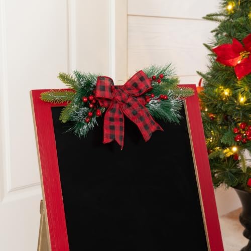 Glitzhome 24"H Christmas Wooden Easel Porch Sign,Farmhouse Standing Porch Decor with Pine & Plaid Bow,Merry Christmas Welcome Sign for Holiday Front Porch Outdoor Decorations - Image 6