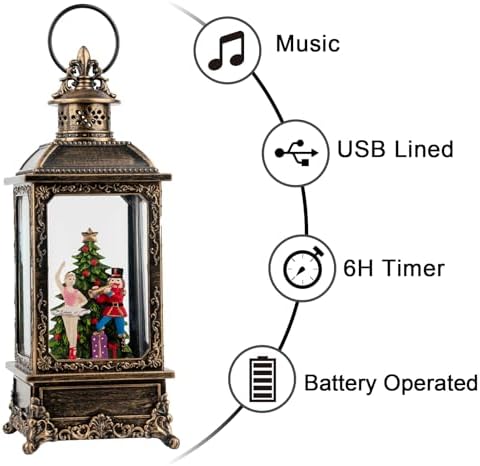 Christmas Nutcracker Snow Globe Lantern - Vintage LED Swirling Glitter Water Lamp with Clara & Soldier, Plays The Nutcracker Suite Music, 6-Hour Auto Timer - Holiday Tabletop Decor & Gift - Image 3