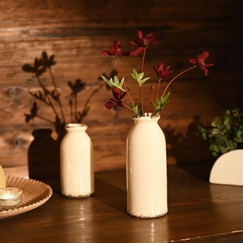 VICTOR & TERESA White Ceramic Vases Home Decor, Farmhouse Vase for Flowers, Flower Vase Set of 2, Rustic Decorative Vases for Pampas Grass, Table, Living Room, Shelf, Centerpieces, 8 inch - Image 3