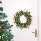SHACOS Artificial Christmas Wreath 20" Winter Wreaths Pine Red Berries Xmas Holly Berry Decoration for Front Door Window Party Holiday, Red Green - Image 6