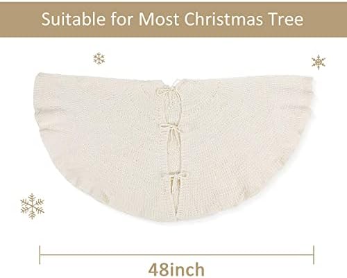 NIBESSER Knit Tree Skirt Ruffled Christmas Tree Skirt White 48 Inches Knitted Thick Rustic Xmas Holiday Decoration Large Xmas Tree Collar Mat Ivory White - Image 4
