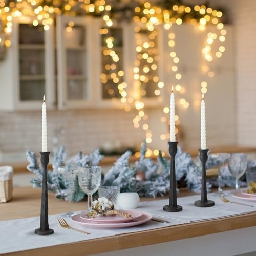 Heavy Duty Cast Iron Black Candlestick Holders Set of 3,Tall Taper Candle Holders,Table Vintage Decor Centerpiece Candle Holders for Fireplace Party Dining Home - Image 6