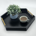 Serving Tray with Polished Metal Handles, Hexagon Coffee Table Tray, Modern Rectangle Decorative Tray, Large Ottoman Tray, Perfect for Storage and Display (Black Hexagon) by thewense