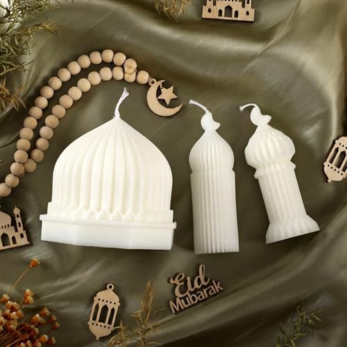 3 Pcs Eid Mubarak Candles Ramadan Decoration Ramadan Mosque Shaped Soy Wax Scented Candle for Eid Islamic Home Decor Gift, Halal Islamic Meditation Table Centerpiece Decor Festive Supplies(White) - Image 2