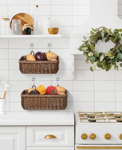 AceList Wall Hanging Basket, Boho Style Hand-Woven Hanging Storage Baskets - Set of 2, Ideal for Boho Room Decor, Kitchen, Garden, and Living Room(Brown) - Image 5