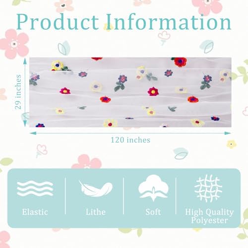 BINBE 6pcs Ivory Daisy Spring Table Runner Embroidery Gauze 10FT Florals Seasonal Tulle Holiday Birthday Kitchen Dining Table Decor for Home Party - Image 4