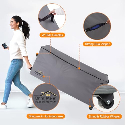 NettyPro Rolling Cushion Storage Bags with Wheel and Handle, Large Storage Container for Furniture Pillow Christmas Tree 7.5 Ft, 50 x 15 x 25 Inch, Grey - Image 5