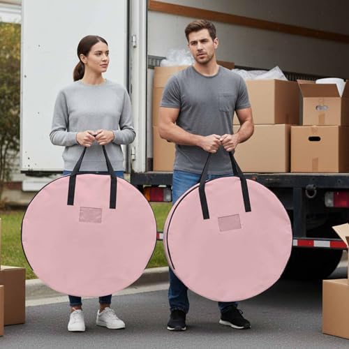 36 Inch Round Storage Bag 1 Pack,Pure Color Pink Waterproof Wreath Storage Container with Handles&Zipper Monochrome Closet Organizer Bags Garland Box - Image 4