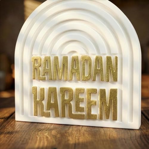Ramadan Kareem Islamic Table Decor – Gold Edition Arabic Calligraphy for Home or Office – Unique Islamic Art Piece, Perfect for Eid, Ramadan, or Daily Inspiration – White Stone Powder Statue - Image 3