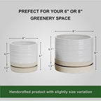 HERDUK 6 + 8 Inch Plant Pots, Ceramic Planter Pot with Drainage Hole & Saucer, Indoor/Outdoor Cylinder Round Planter Pot, Cream & Beige - Image 6