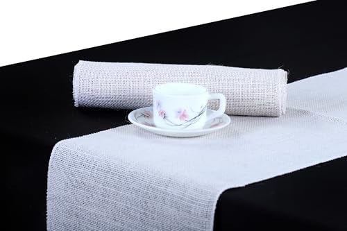 MDS® Pack of 12 Natural Burlap Table Runner, 12 x 108 Inch, Jute Rustic Farmhouse Boho Table Decor for Wedding Reception, Dining Table, Bridal Shower, Baby Shower & Party Decorations - White by MDS