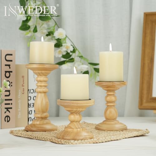 Wood Pillar Candle Holder: Rustic Light Brown Candle Stand - Image 4