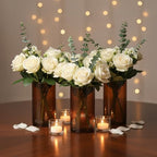 Amber Glass Cylinder Vases for Centerpieces - 6 Inch Tall Flower Vases for Wedding & Fall Decor, Floating Candle Holders for Table Centerpieces, Set of 6 Pcs - Image 4