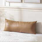 Fancy Homi Light Brown Boho Long Lumbar Faux Leather Body Decorative Throw Pillow Cover 14x36 Inch for Bedroom Couch Bed Sofa, Thick Stylish Solid Square PillowCase, Rustic Modern Farmhouse Room Decor by Fancy+Homi