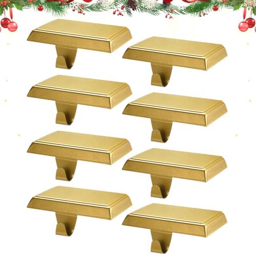 Christmas Stocking Holders for Mantle, Weighted Stocking Hangers, Christmas Stocking Hooks for Tables Window Fireplace Mantle Decoration(Gold,8PCS) by popamaz