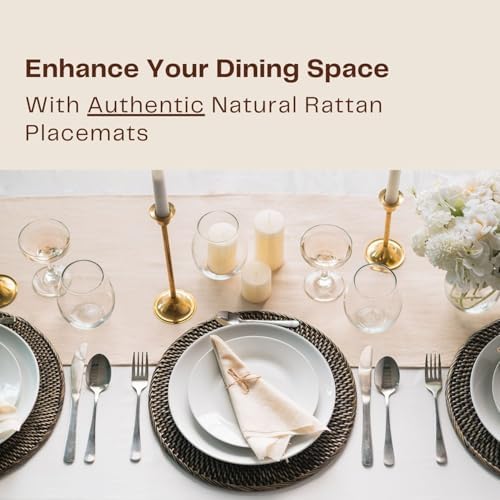 4-Pack Rattan Placemats - 13-inch Round Placemats (Blackwash) - Woven Place Mats, Round Table Mats - Wicker Chargers for Dinner Plates, Plate Chargers Boho - Image 2