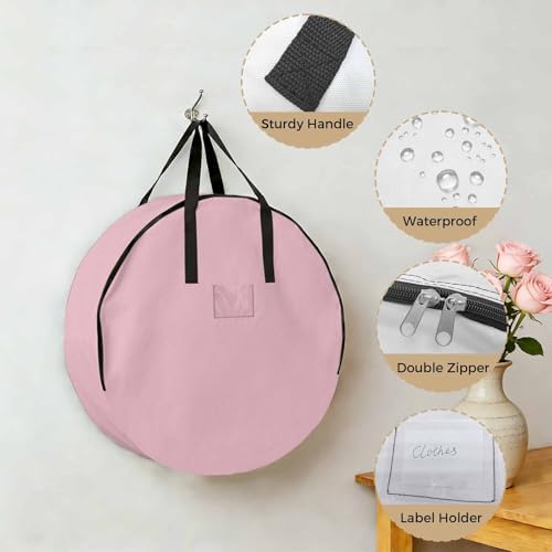 30 Inch Round Storage Bag 1 Pack,Classical Pink Leather Texture Waterproof Wreath Storage Container with Handles&Zipper Vintage Cowhide Pattern Closet Organizer Bags Garland Box - Image 5