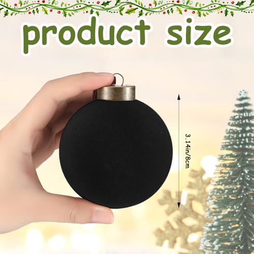 Liliful 15 Pcs Velvet Christmas Balls Bulk Flocked Christmas Tree Ball Ornaments Plastic Xmas Decorative Hanging Ornaments(Black,3.15 Inch) - Image 2