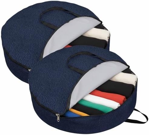 30 Inch Round Storage Bag 2 Pack,Modern Navy Blue Cowhide Waterproof Wreath Storage Container with Handles&Zipper Classic Leather Texture Closet Organizer Bags Garland Box - Image 2