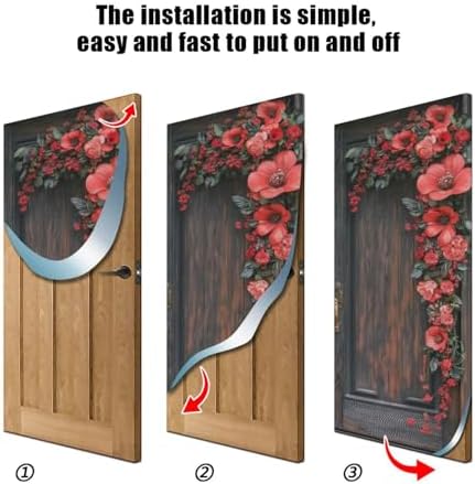 Burbuja Valentine Flowers Wood Door Cover, Stretch Fabric Backdrop Door Porch Covers for Home Party Holidays Decoration, 35x79 In - Image 2