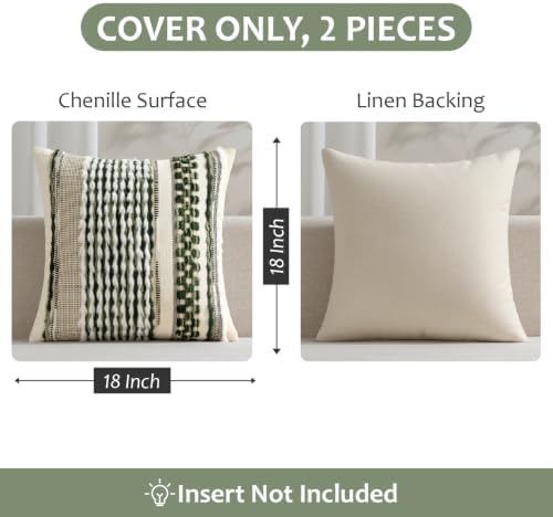 ANRODUO Boho Decorative Pillow Covers Plush Olive Green 18x18 Pack of 2 - Image 6