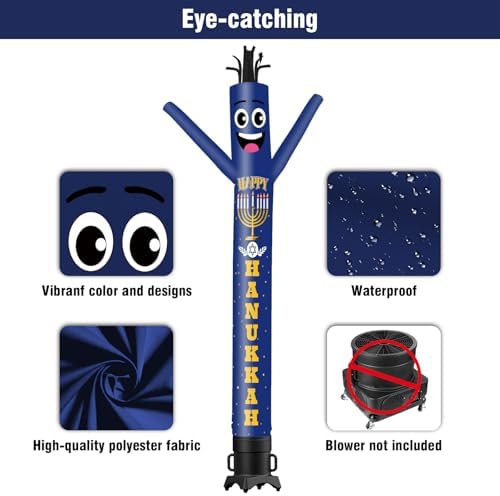 15FT Tall Hanukkah Inflatable Tube Man (18''Diameter) Wacky Wavy Dancing Guy for Outdoor Decoration Advertising Business Promotion - Happy Hanukkah (Blower Not Included) - Image 3