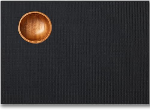 Placemats Set of 12 - Easy Clean Woven Vinyl Placemats for Dining Table, Indoor/Outdoor Place Mats, Washable PVC Table Mats（Black） by Unknown