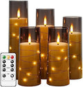kakoya Flameless LED Candles with Timer 5 Pc Flickering Flameless Candles for Romantic Ambiance and Home Decoration Stable Acrylic Shell,with Embedded Star String，Battery Operated Candles（Grey） by FLAMELESSCANDLES