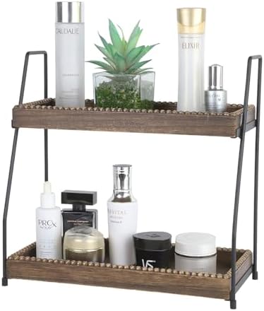 Gurfuy Bathroom Vanity Organizer 2-Tier Wood Countertop Storage Counter Shelf for Makeup Skincare Perfume Jewelry Tray Spice Rack Brown by Gurfuy
