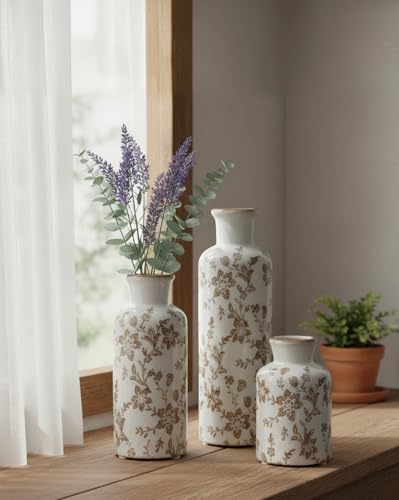 Brown Ceramic Vase Set of 3, Vintage Brown Floral Vases for Home Decor - Image 4