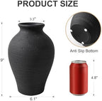 Ceramic Flower Vase Home Decor, 9 in Farmhouse Table Vases Rustic Vintage Living Room Kitchen Bedroom Pottery Decorative Vases for Flowers House Book Shelf Office Coffee Desk Dining Entryway, Black - Image 6
