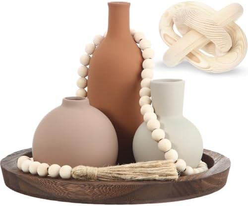 6 Pieces Ceramic Vase Set for Table Centerpieces, Natural by Tiangrid