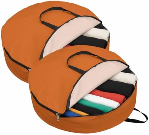 30 Inch Round Storage Bag 2 Pack,Solid Art Minimalist Pure Orange Waterproof Wreath Storage Container with Handles&Zipper Plain Single Bright Color Closet Organizer Bags Garland Box - Image 2
